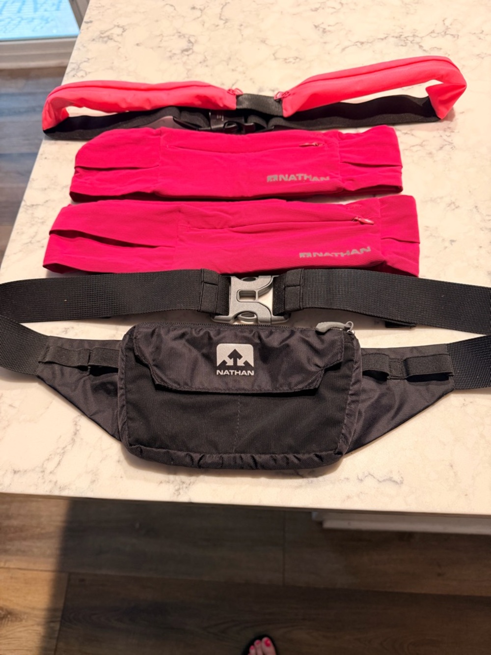 Nathan Black Waist Pack + Pink Running Belts- 4 Belts